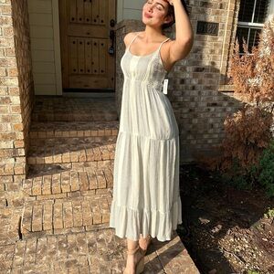 Liverpool Cream Ivory Spaghetti-Strap Tiered Boho Summer Maxi Dress sz S NWT